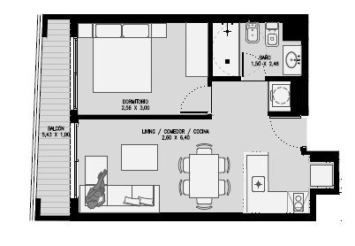 tipologia drom uruguay 1 dormitorio